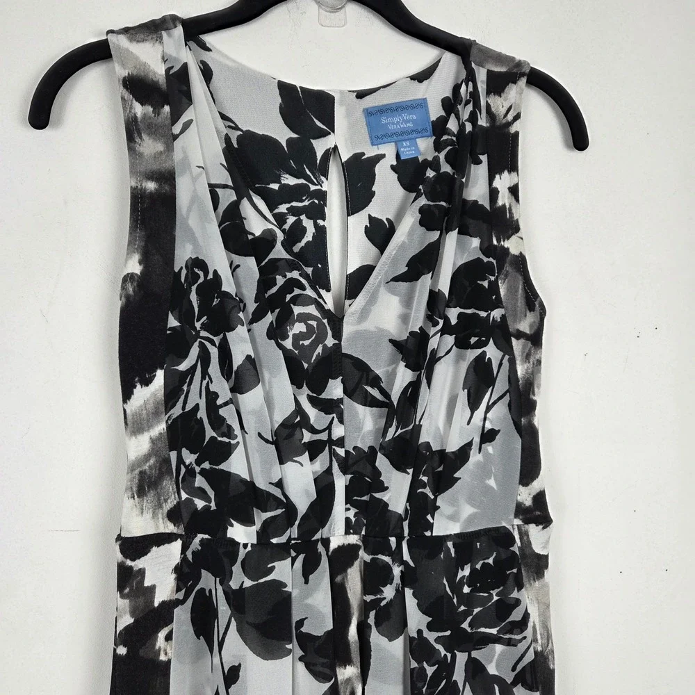 Simply Vera Vera Wang XS Black White Floral High Low Sleeveless Dress Vacation - Picture 2 of 11